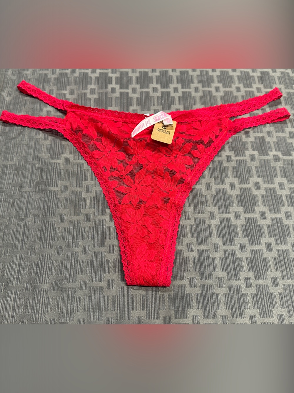 PINK Victoria's Secret Red Floral Lace Thong